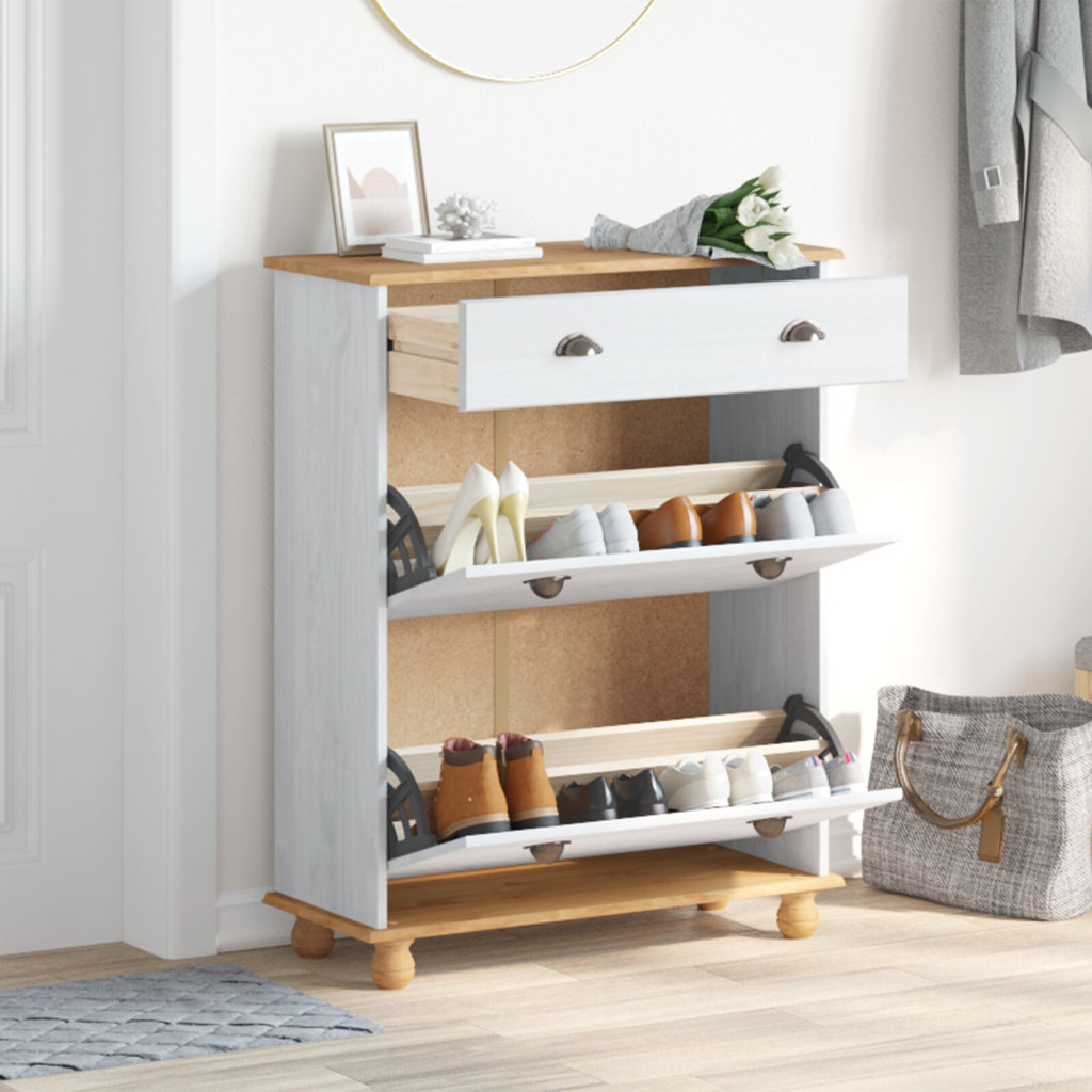 cipőszekrény ASKIM Fehér 85x35x108 cm tömör fenyőből