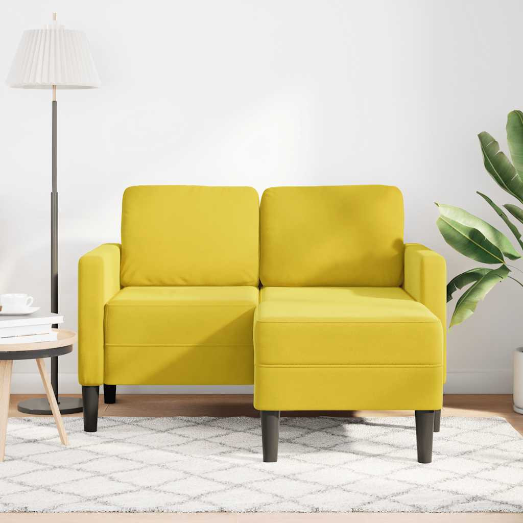 sárga bársony 2 üléses kanapé L-alakú kanapéval 125 cm