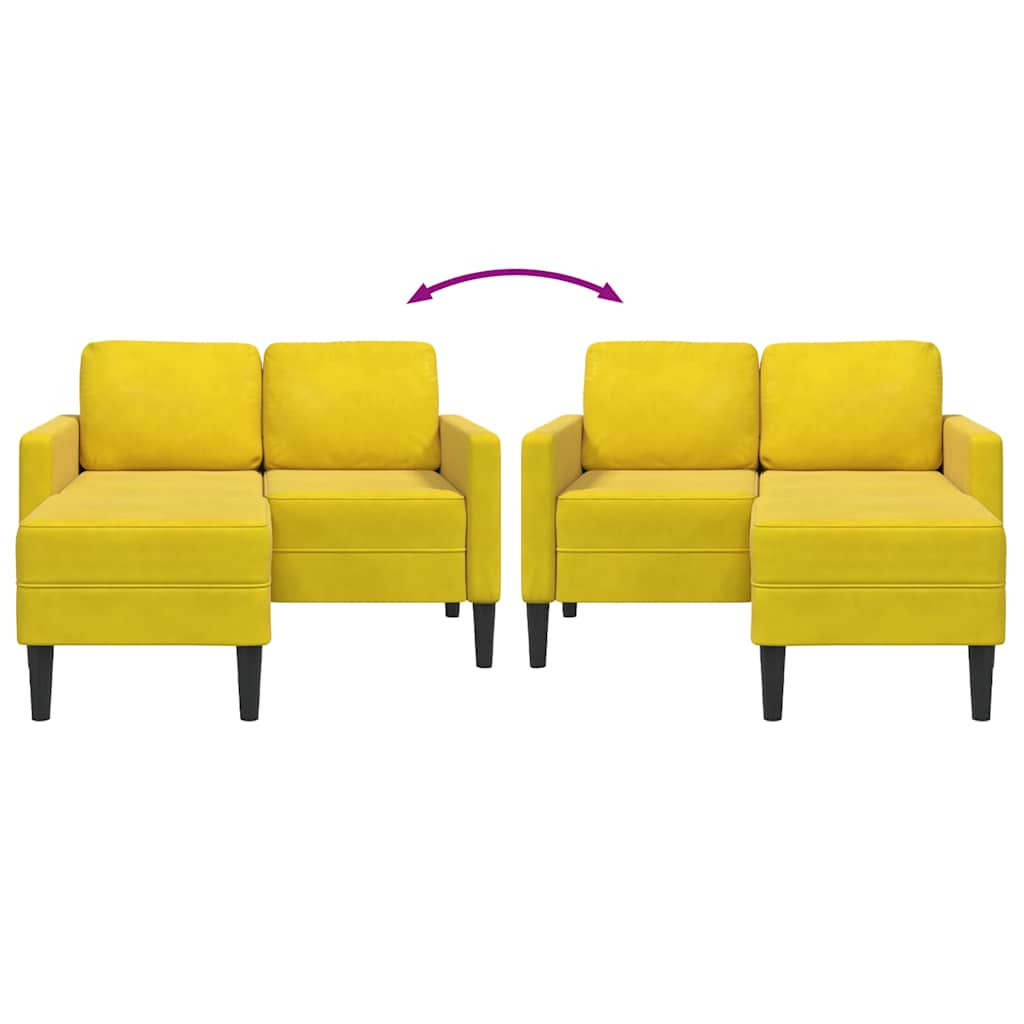 sárga bársony 2 üléses kanapé L-alakú kanapéval 125 cm