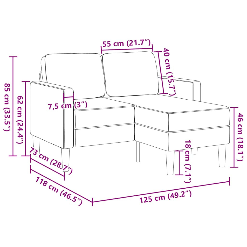 sárga bársony 2 üléses kanapé L-alakú kanapéval 125 cm
