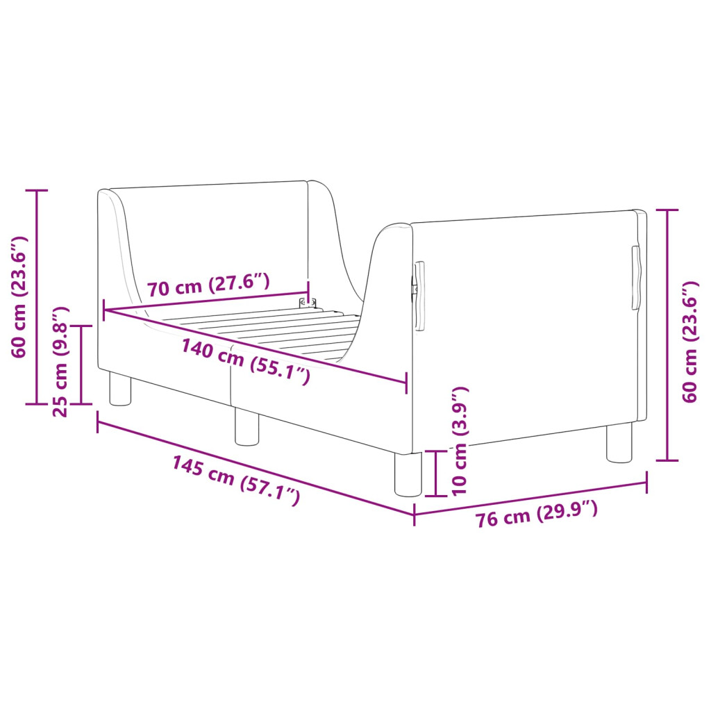 Gyerekágy keret fejtámlával Sötétszürke 70 x 140 cm Bársony