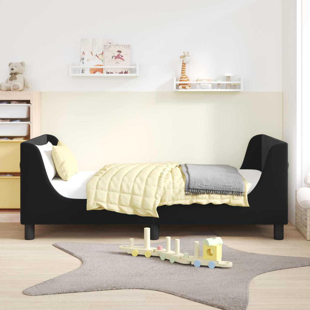 Gyerekágy kerettel fejtámlával Fekete 80 x 160 cm Bársony