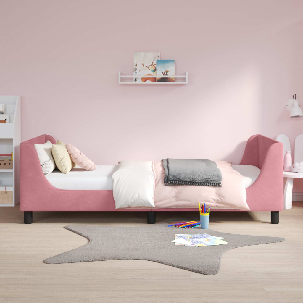 Gyerekágy kerettel fejtámlával Rózsaszín 80 x 200 cm Bársony