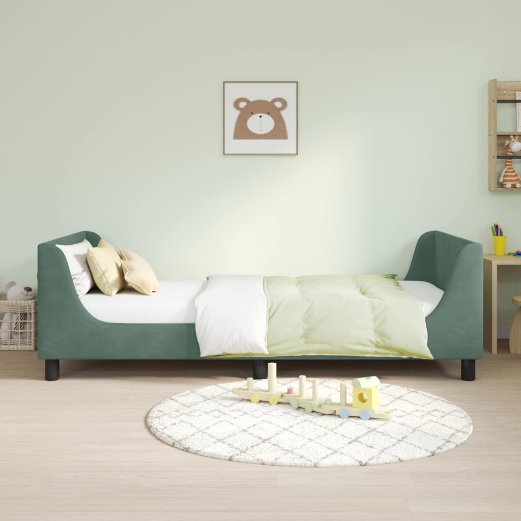 Gyerekágy kerettel fejtámlával Tengeri Zöld 80 x 200 cm Bársony