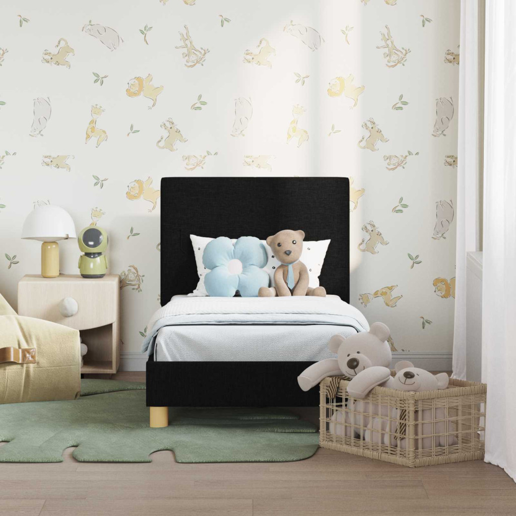 Gyerekágy keret fejtámlával Fekete 70 x 140 cm szövet