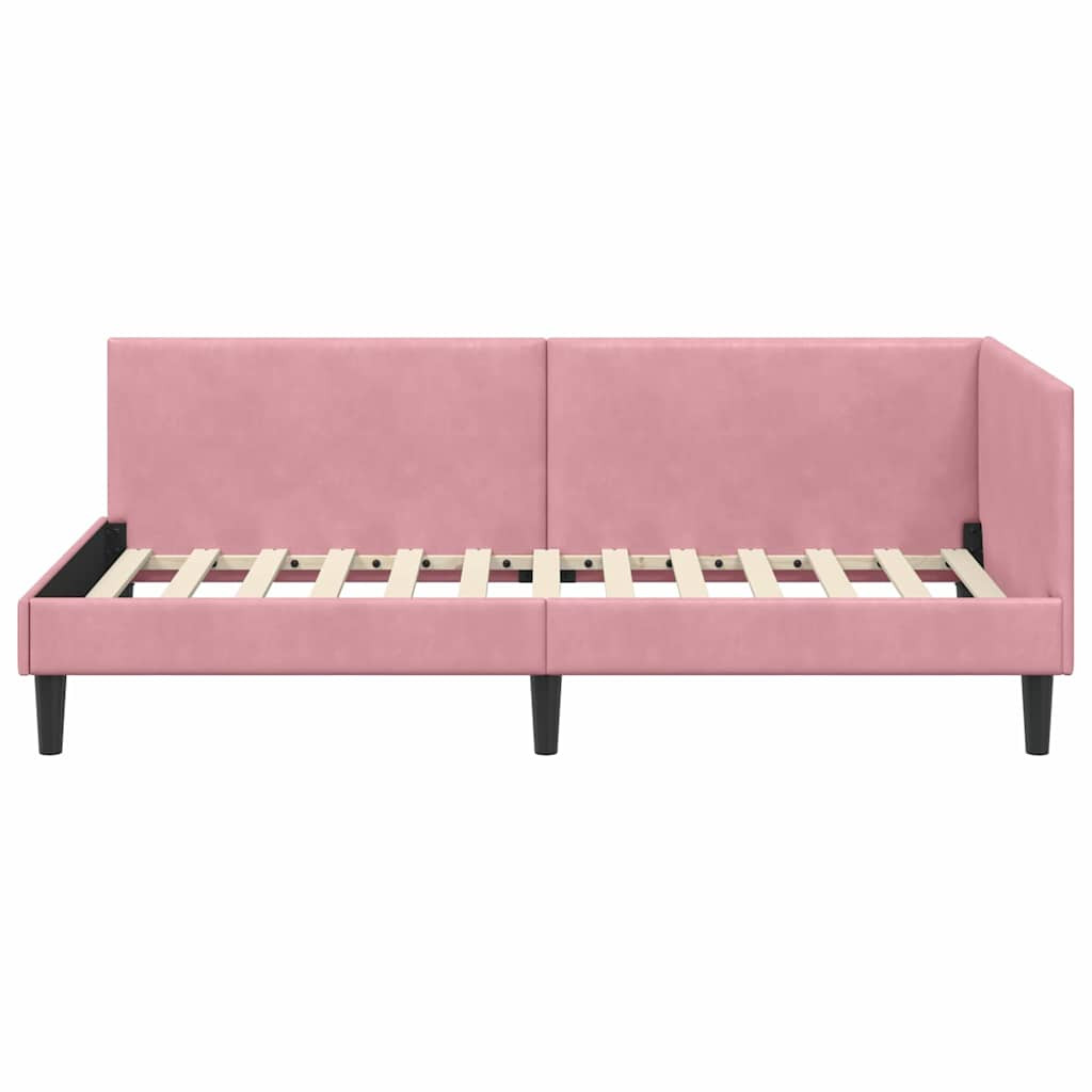 Sarokágy keret fejtámlával Rózsaszín 90 cm x 190 cm Bársony