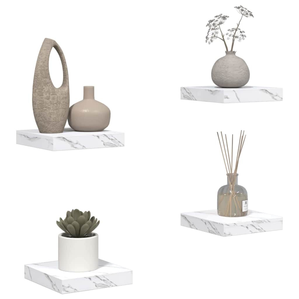 Falpolc tárolóval 4 pcs Fehér márvány 23 x 23,5 x 4 cm Faanyag