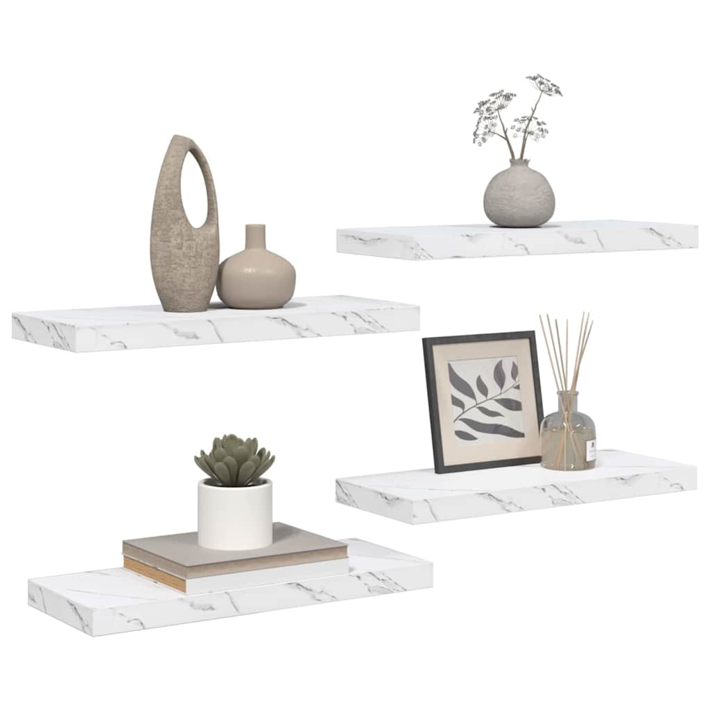 Falpolc tárolóval 4 pcs Fehér márvány 50 x 23 x 4 cm Faanyag