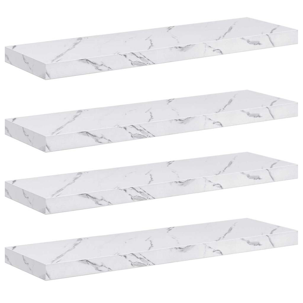 Falpolc tárolóval 4 pcs Fehér márvány 90 x 23,5 x 4 cm Faanyag