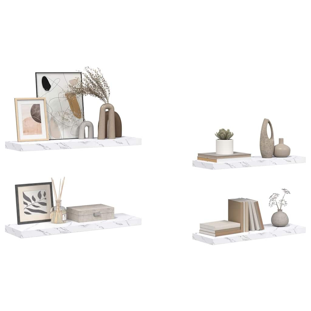 Falpolc tárolóval 4 pcs Fehér márvány 90 x 23,5 x 4 cm Faanyag