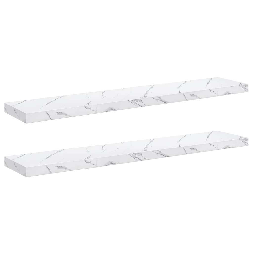 Falpolc tárolóval 2 pcs Fehér márvány 120 x 23,5 x 4 cm Faanyag