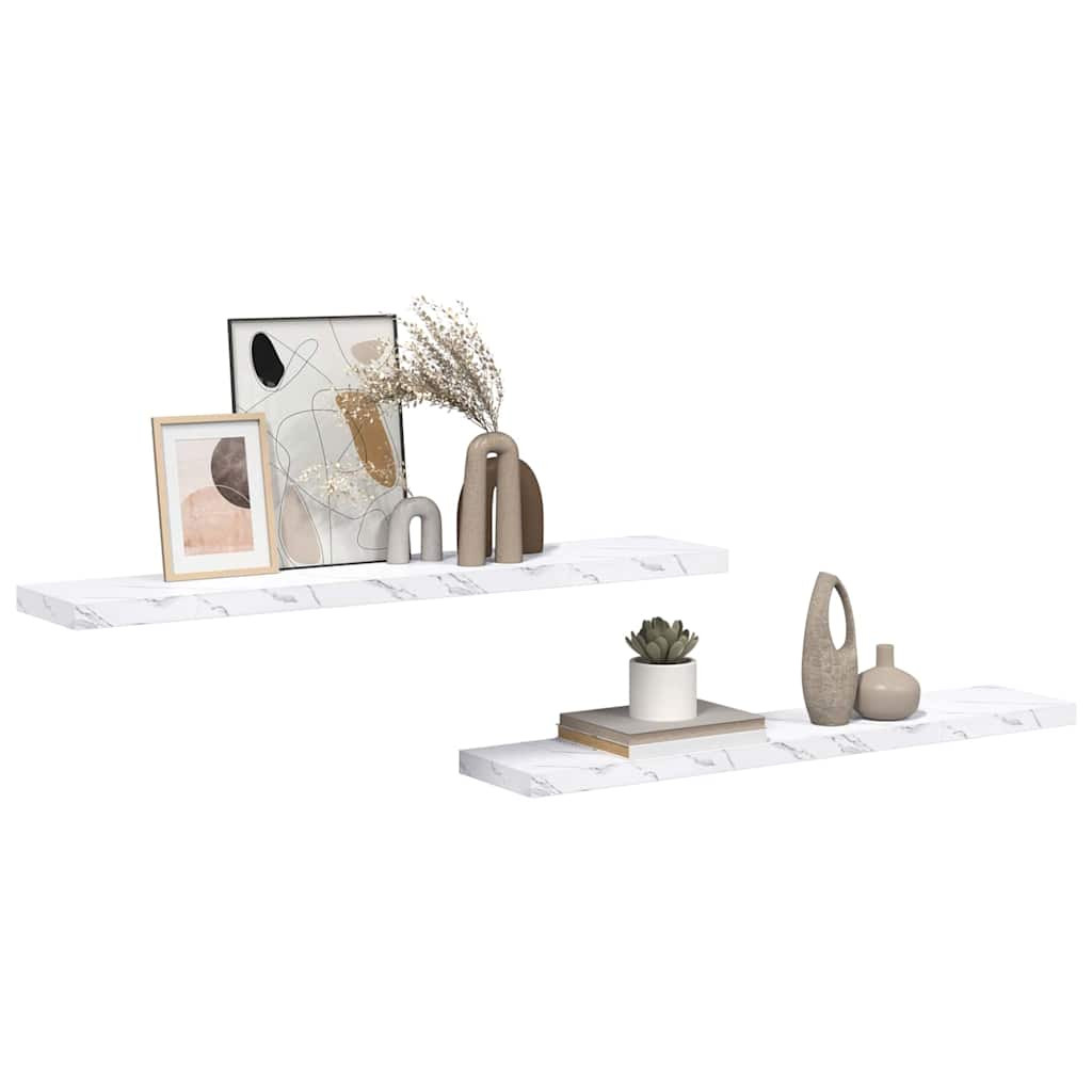 Falpolc tárolóval 2 pcs Fehér márvány 120 x 23,5 x 4 cm Faanyag