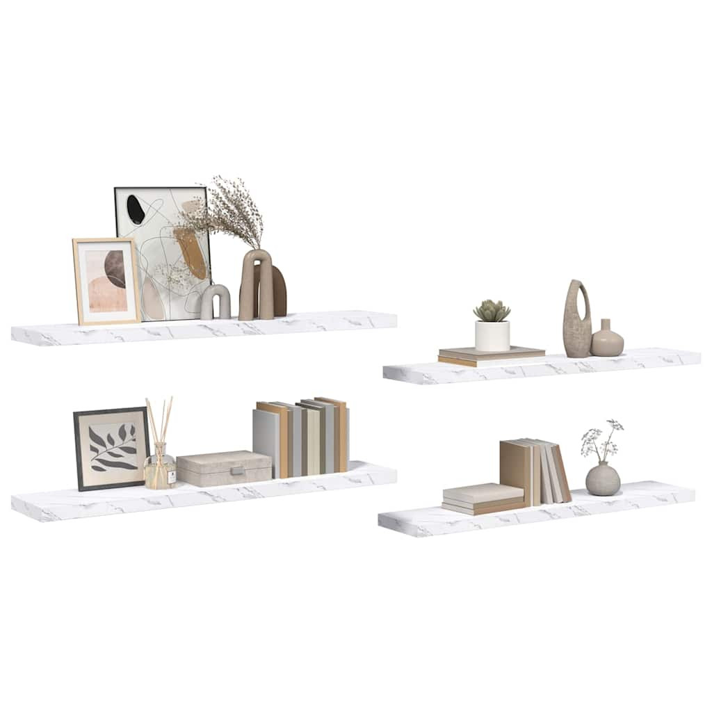 Falpolc tárolóval 4 pcs Fehér márvány 120 x 23,5 x 4 cm Faanyag