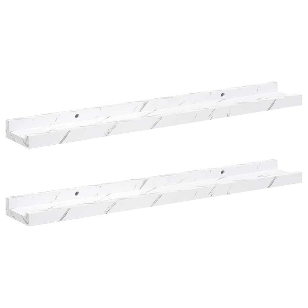 Falpolc polcokkal 2 pcs Fehér márvány 60 x 9 x 3 cm Faanyag