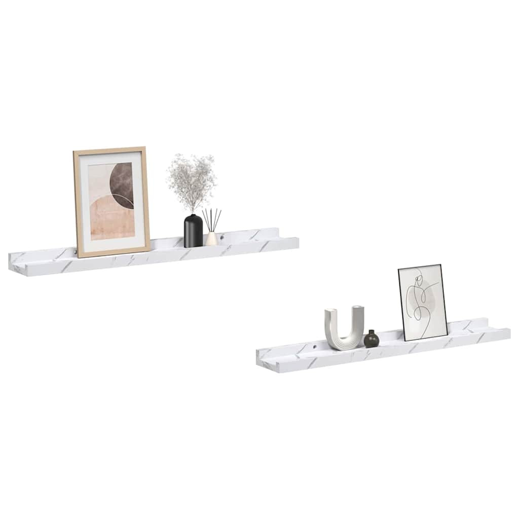 Falpolc polcokkal 2 pcs Fehér márvány 60 x 9 x 3 cm Faanyag