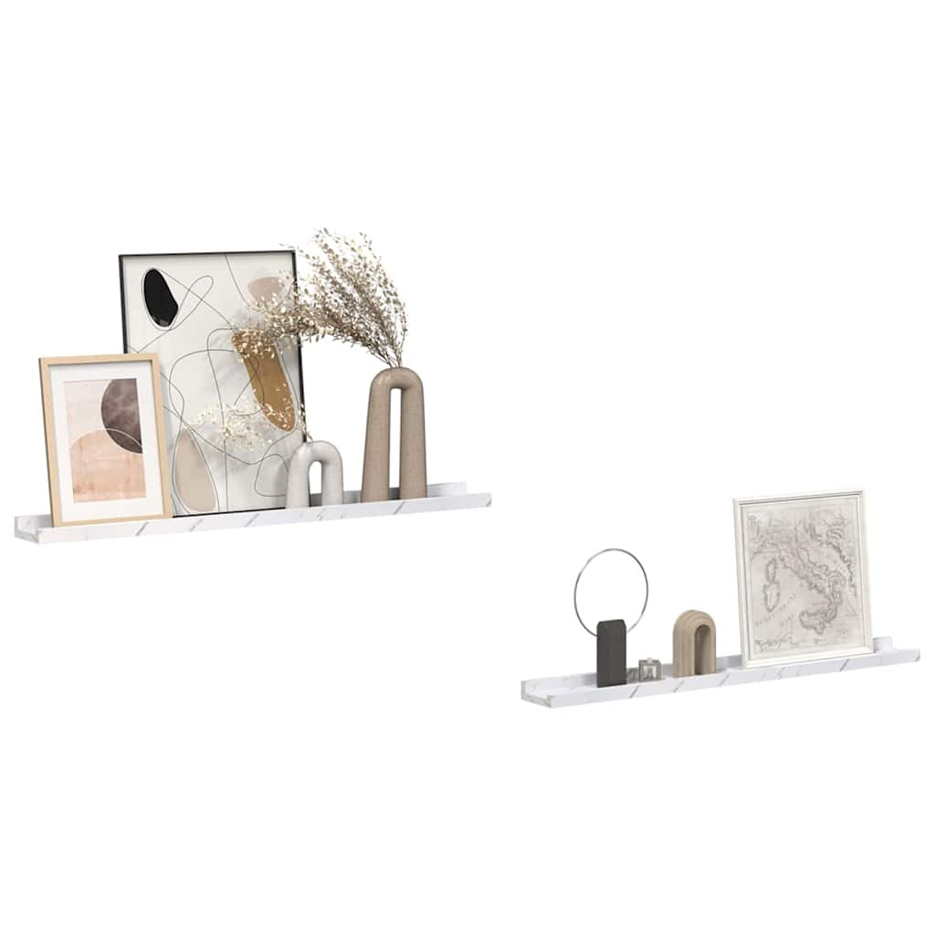 Falpolc polcokkal 2 pcs Fehér márvány 80 x 9 x 3 cm Faanyag