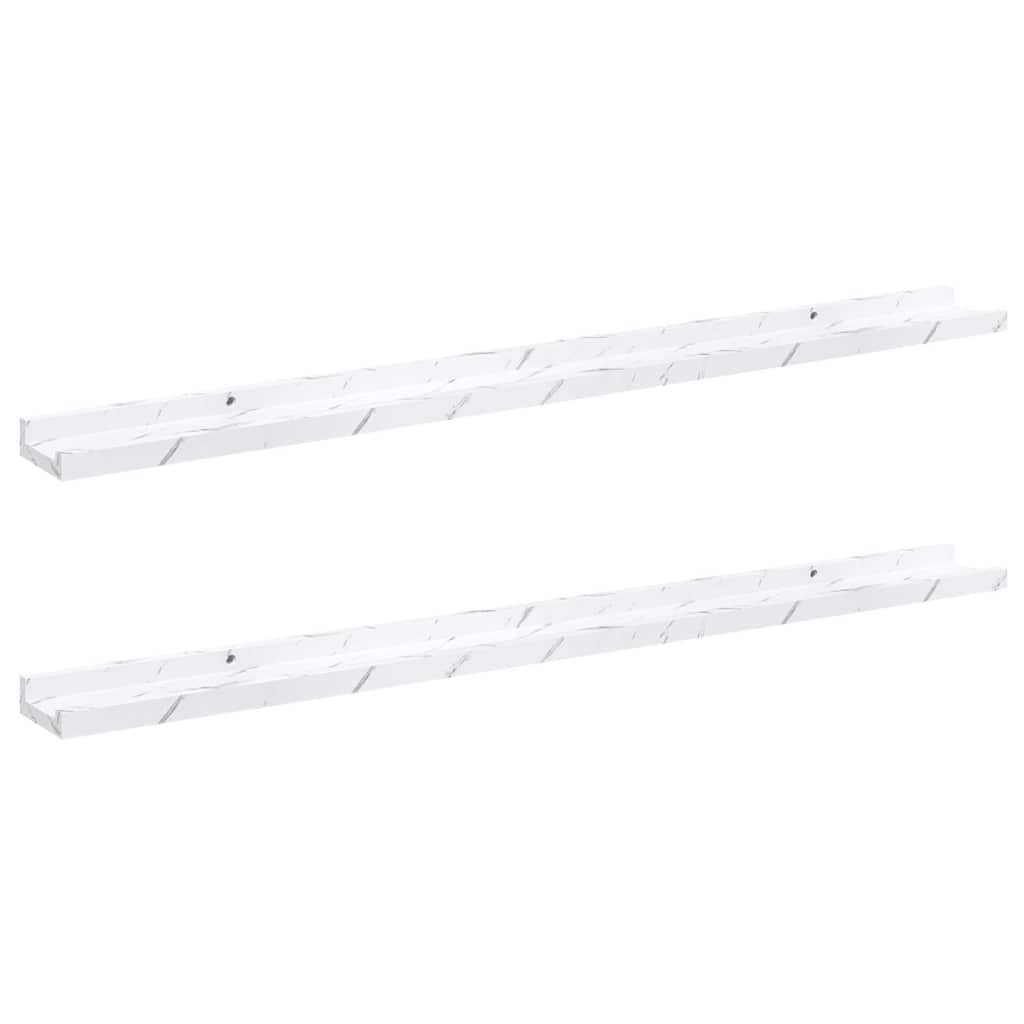 Falpolc polcokkal 2 pcs Fehér márvány 100 x 9 x 3 cm Faanyag