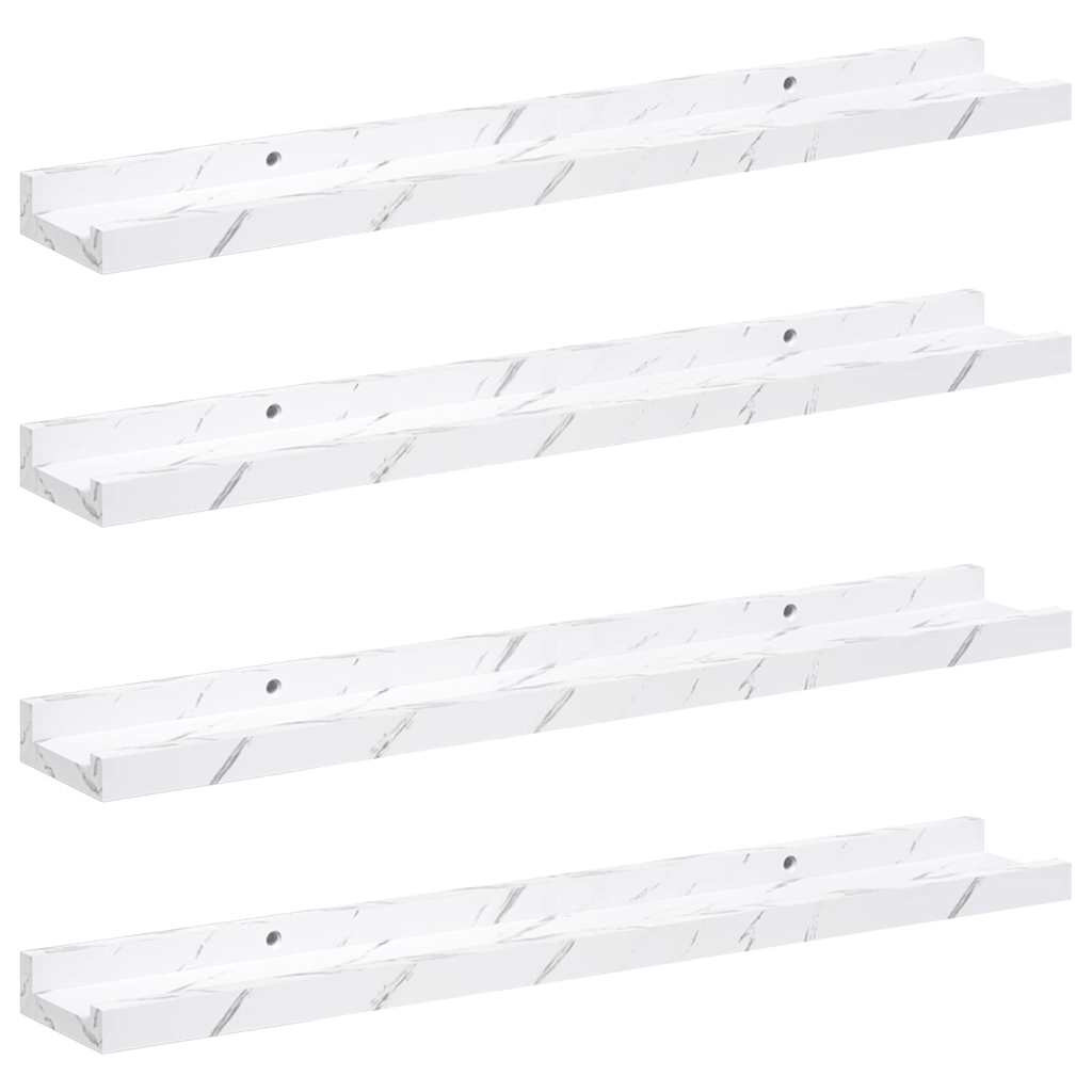 Falpolc polcokkal 4 pcs Fehér márvány 60 x 9 x 3 cm Faanyag