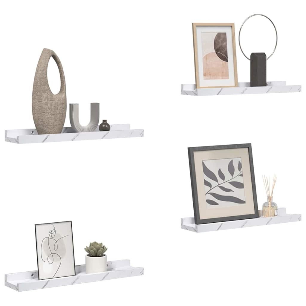 Falpolc polcokkal 4 pcs Fehér márvány 60 x 9 x 3 cm Faanyag