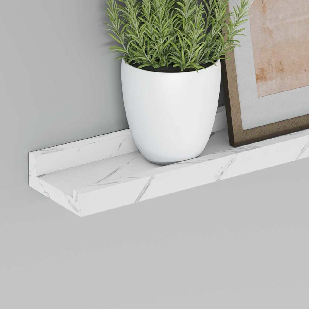 Falpolc polcokkal 4 pcs Fehér márvány 60 x 9 x 3 cm Faanyag