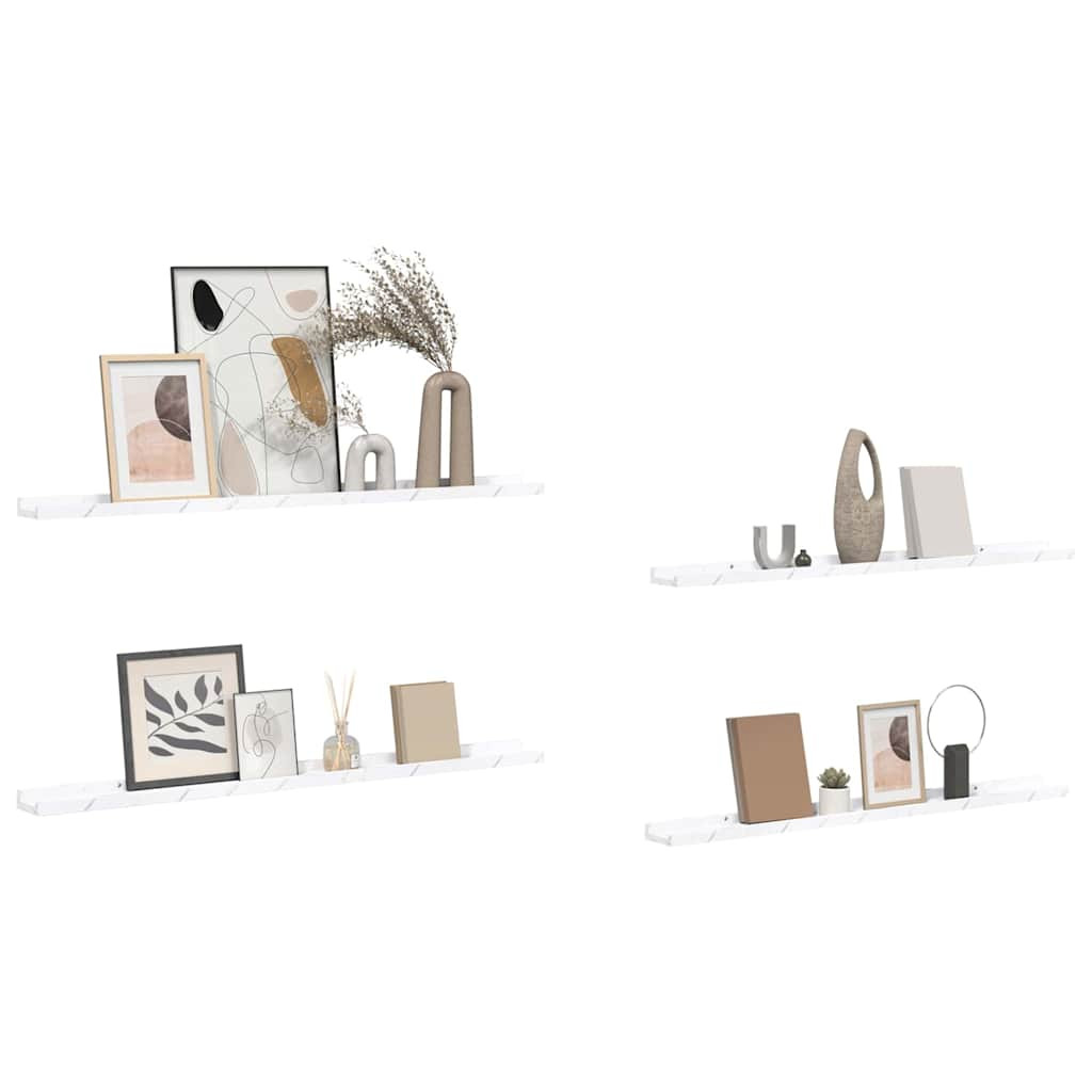 Falpolc polcokkal 4 pcs Fehér márvány 100 x 9 x 3 cm Faanyag