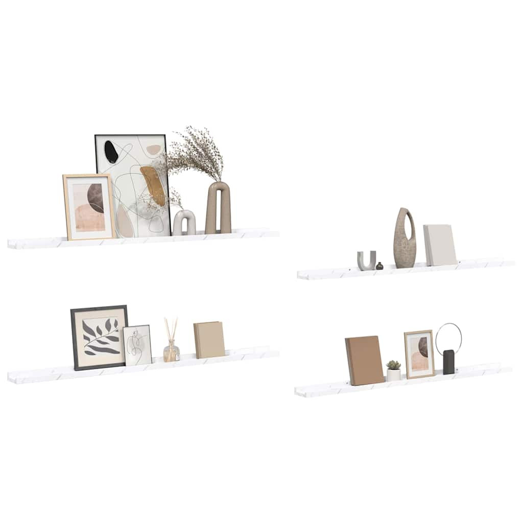 Falpolc polcokkal 4 pcs Fehér márvány 115 x 9 x 3 cm Faanyag