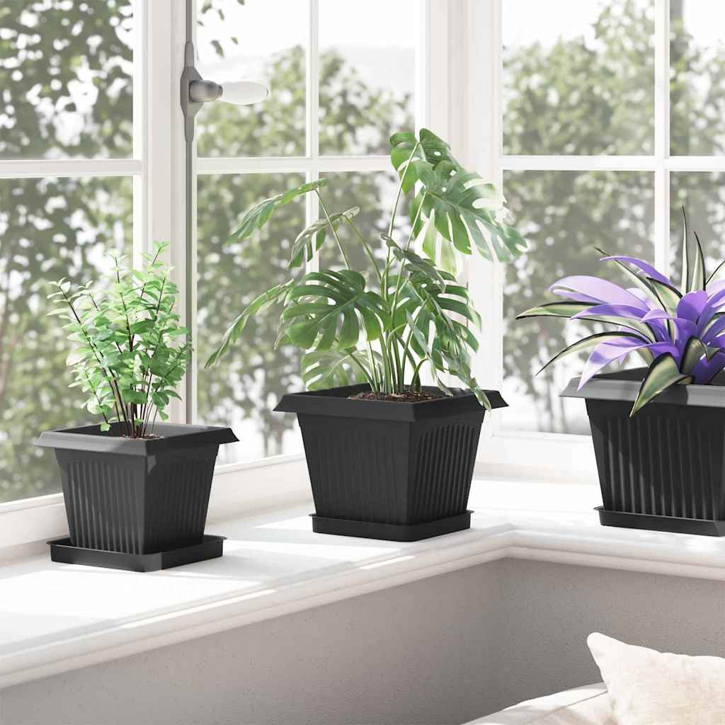 vidaXL Négyzet Virágcserép 6 pcs Fekete 20 x 20 x 16 cm Műanyag