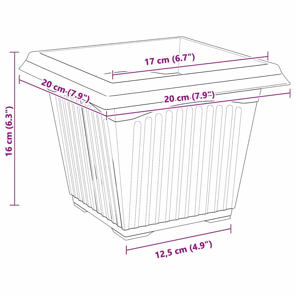 vidaXL Négyzet Virágcserép 6 pcs Fekete 20 x 20 x 16 cm Műanyag