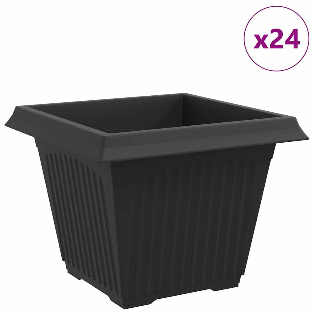 vidaXL Négyzet Virágcserép 24 pcs Fekete 43 x 43 x 33,5 cm Műanyag