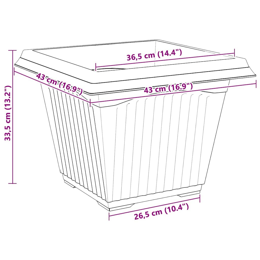 vidaXL Négyzet Virágcserép 24 pcs Fekete 43 x 43 x 33,5 cm Műanyag