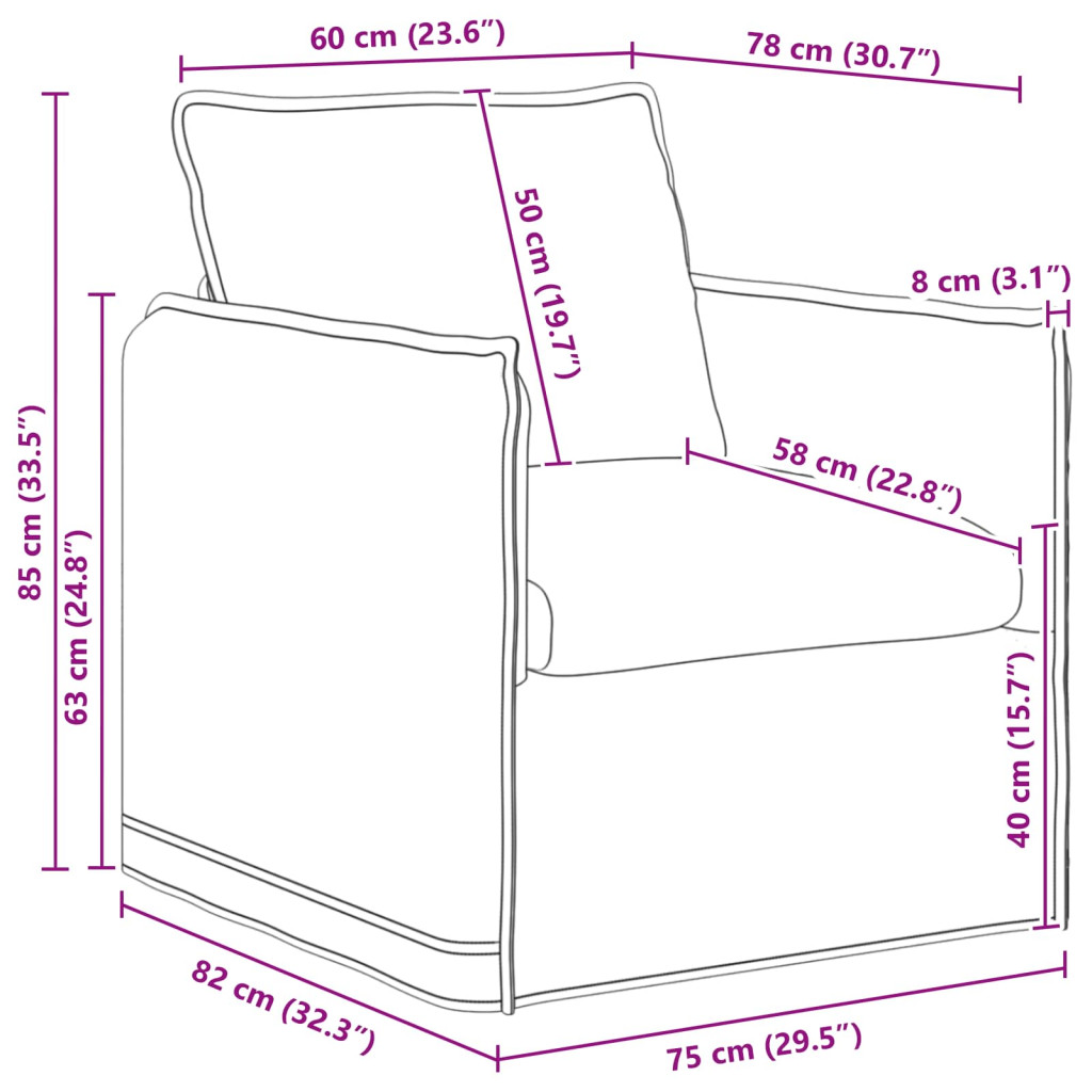 vidaXL Kanapé Kék Általános dimenziók: 75 x 82 x 85 cm (Szé x Mé x Ma)