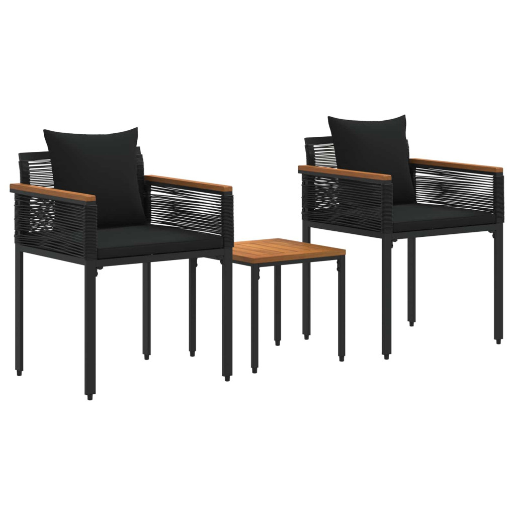 vidaXL Kültéri Bútor Szett párnával 3 pcs Fekete PE Rattan