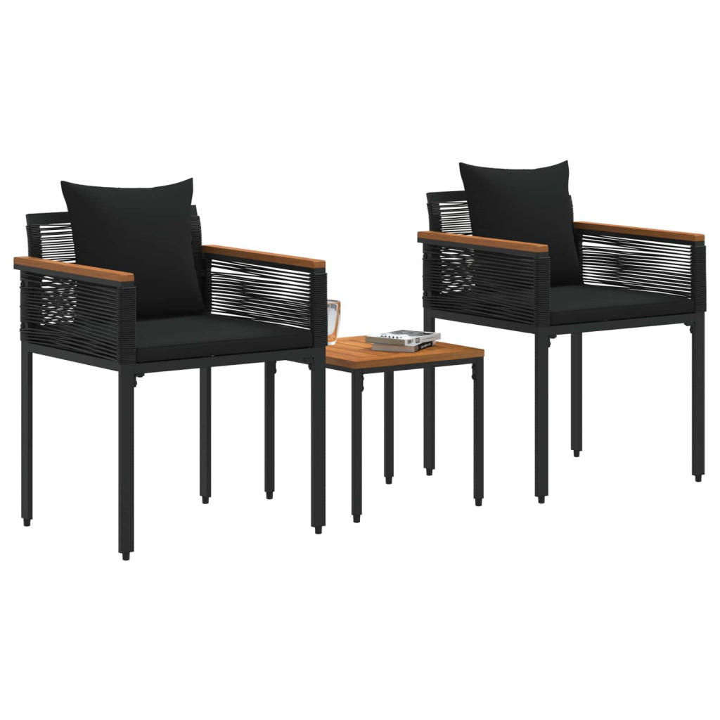vidaXL Kültéri Bútor Szett párnával 3 pcs Fekete PE Rattan
