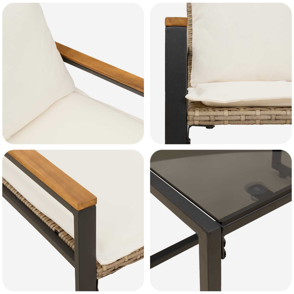 Bútor szettek párnával 3 pcs Beige és Krémszínű Rattan