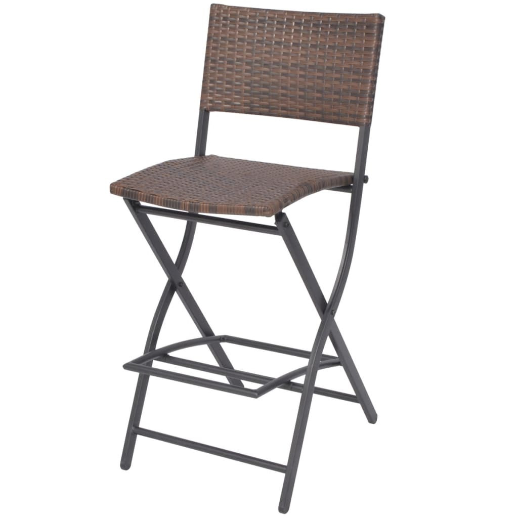 7-részes barna kerti polyrattan/acél összecsukható étkezőszett