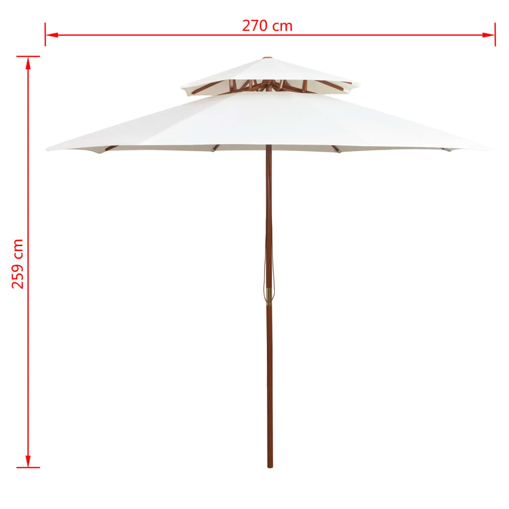 krémfehér dupla tetős napernyő fa rúddal 270 x 270 cm