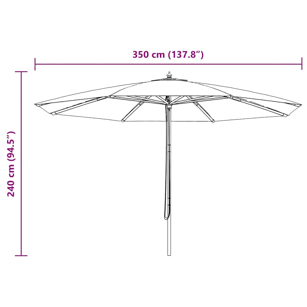 antracitszürke kültéri napernyő farúddal 350 cm