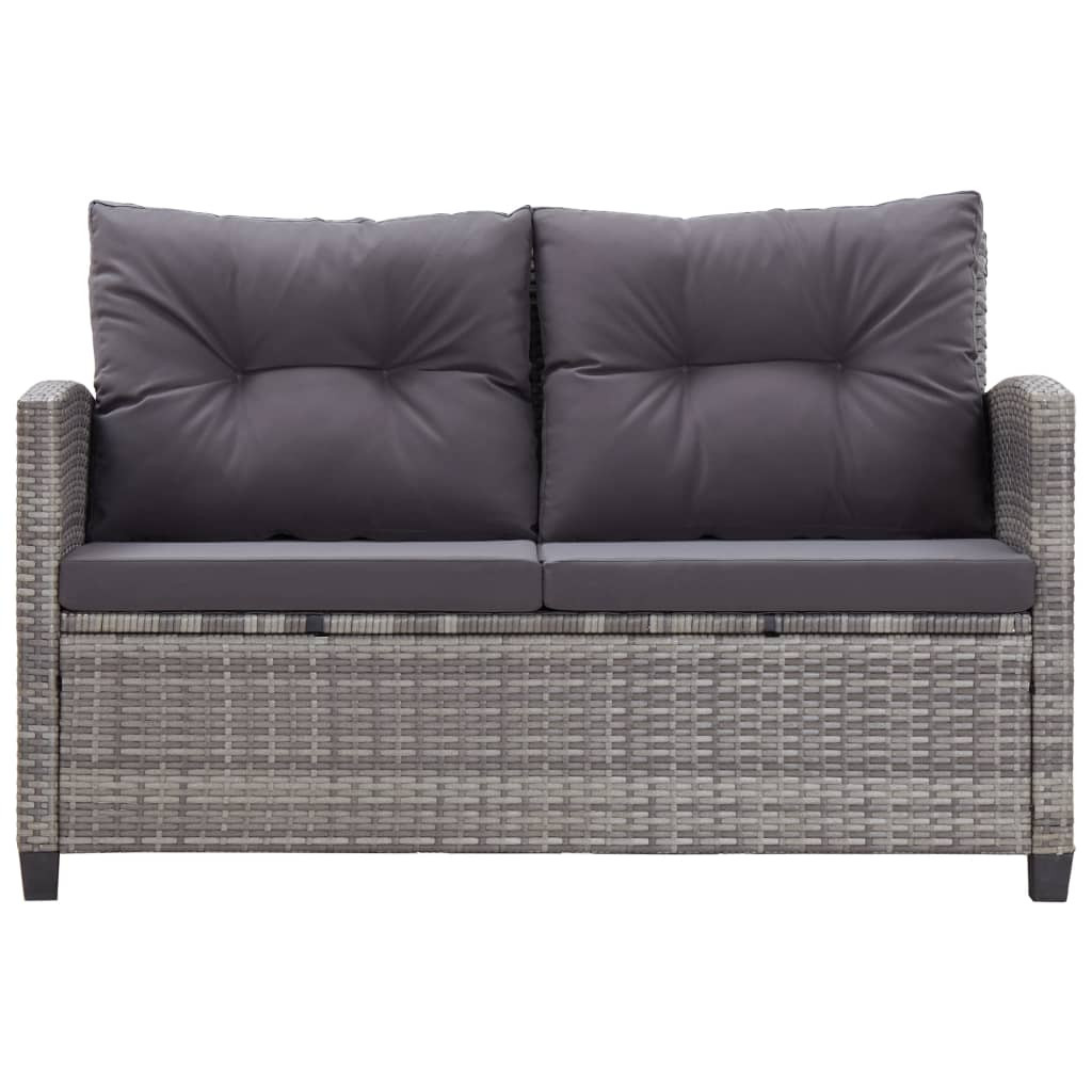 kétszemélyes szürke polyrattan kerti kanapé párnákkal 124 cm