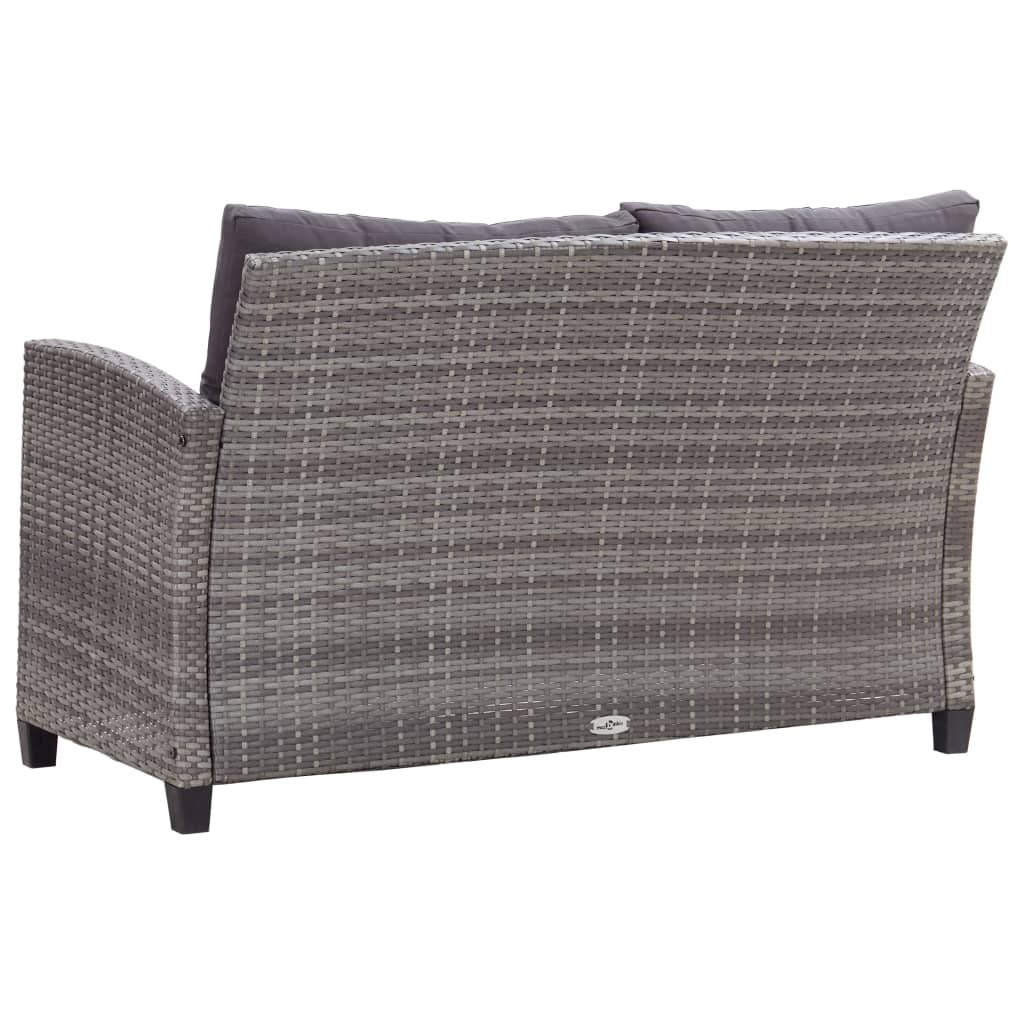kétszemélyes szürke polyrattan kerti kanapé párnákkal 124 cm