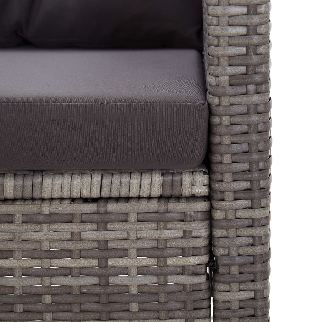 kétszemélyes szürke polyrattan kerti kanapé párnákkal 124 cm