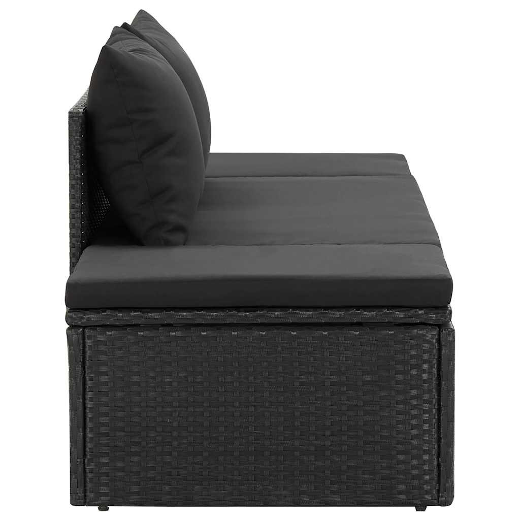 fekete polyrattan napozóágy párnákkal
