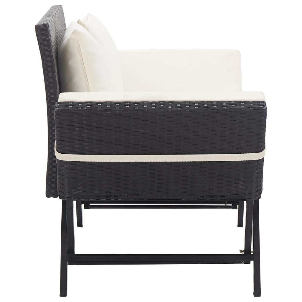 fekete polyrattan kerti pad párnákkal 176 cm