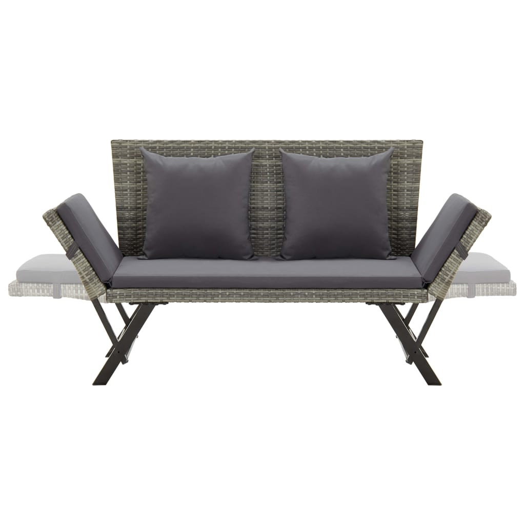 szürke polyrattan kerti pad párnákkal 176 cm