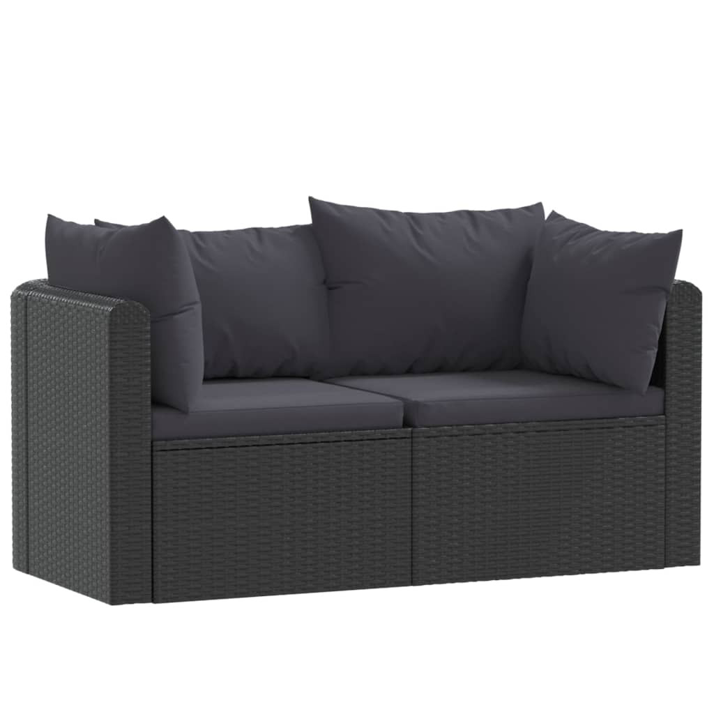 2-részes fekete polyrattan kerti ülőgarnitúra párnákkal