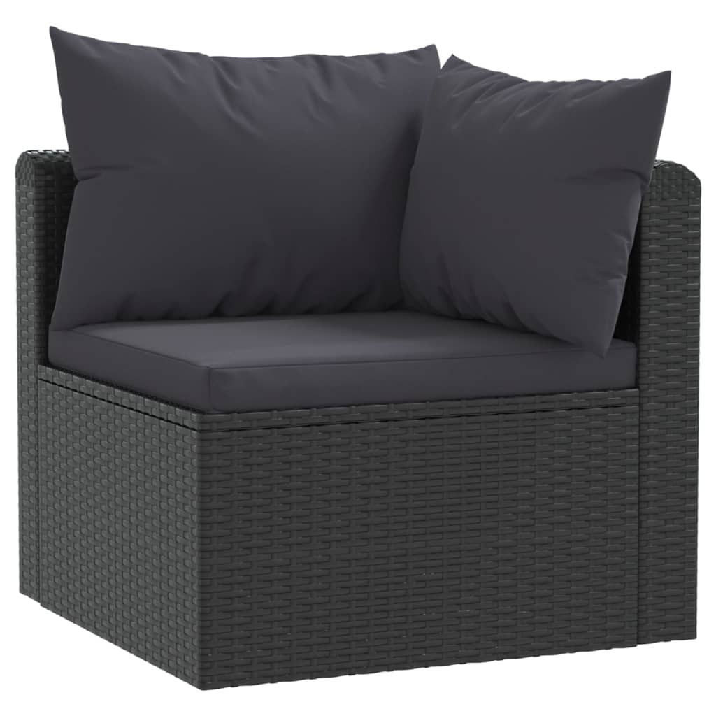 2-részes fekete polyrattan kerti ülőgarnitúra párnákkal