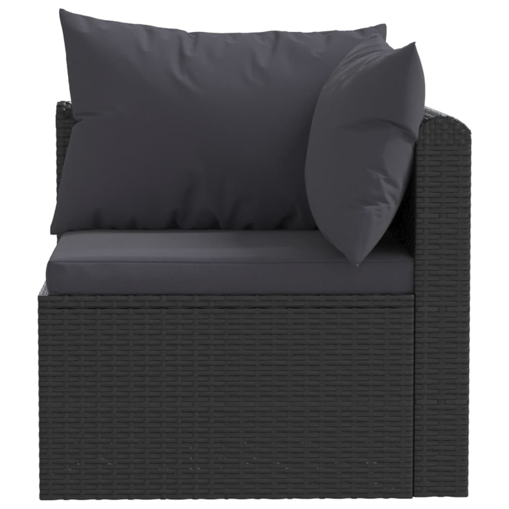 2-részes fekete polyrattan kerti ülőgarnitúra párnákkal