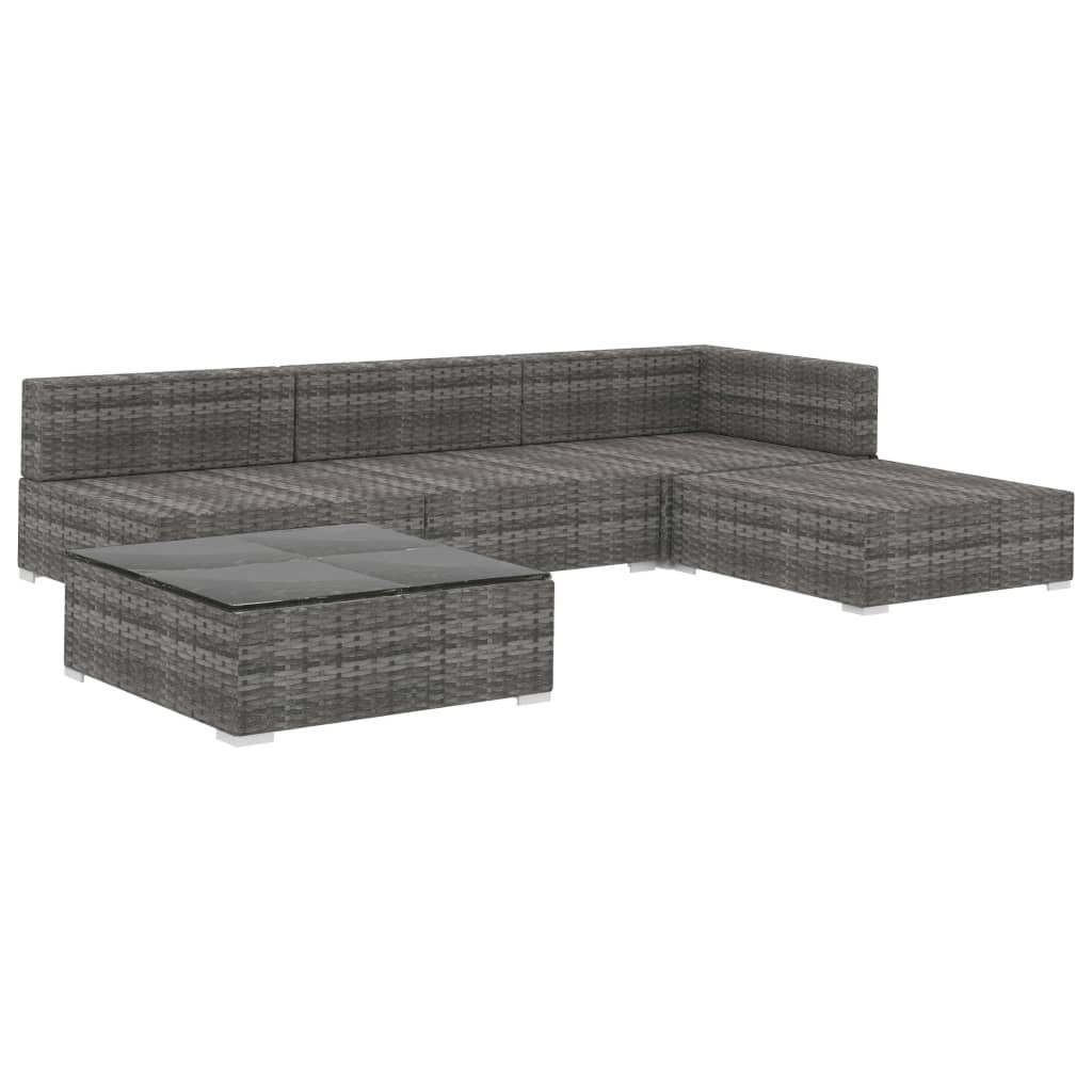 5-részes szürke polyrattan kerti bútorszett párnákkal