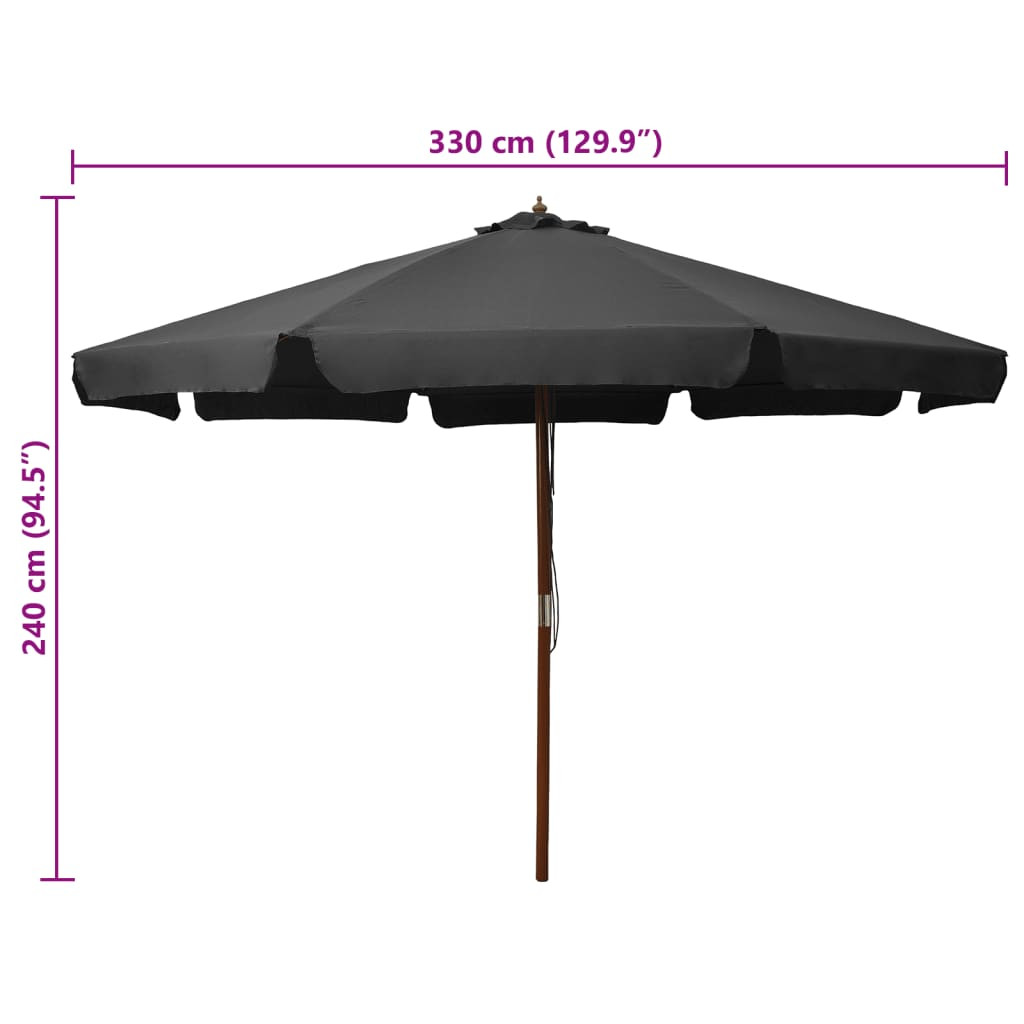 antracitszürke kültéri napernyő farúddal 330 cm