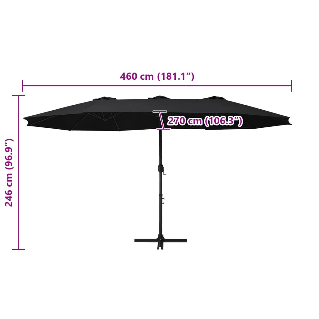 fekete kültéri napernyő alumíniumrúddal 460 x 270 cm