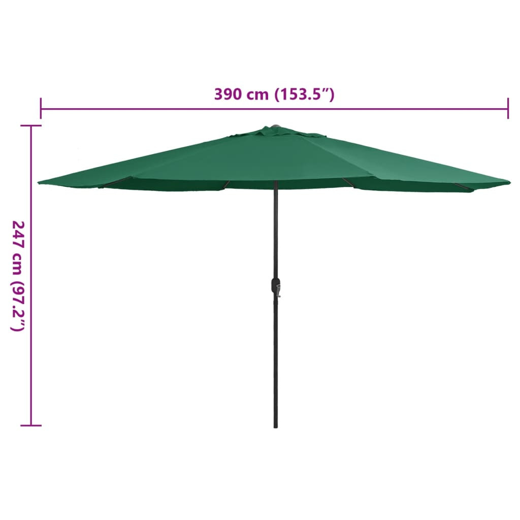 zöld kültéri napernyő fémrúddal 390 cm